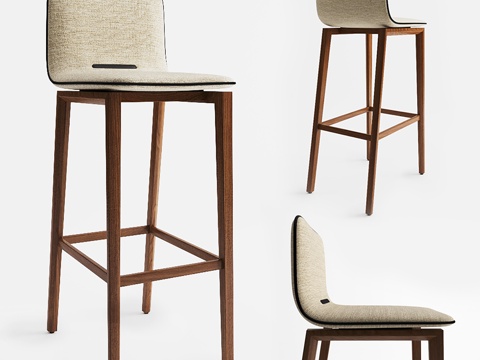 现代吧椅  木吧椅 酒吧餐厅吧椅  吧台椅su模型