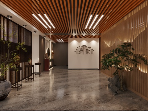  新中式电梯间过道3d模型 