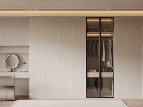 现代简约衣柜 梳妆台一体柜su模型