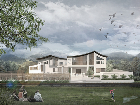 新中式酒店建筑  乡村民宿su模型