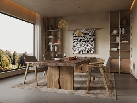 民宿餐厅 餐桌椅su模型