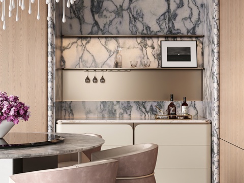 现代轻奢别墅餐厅 吊灯 餐桌椅su模型