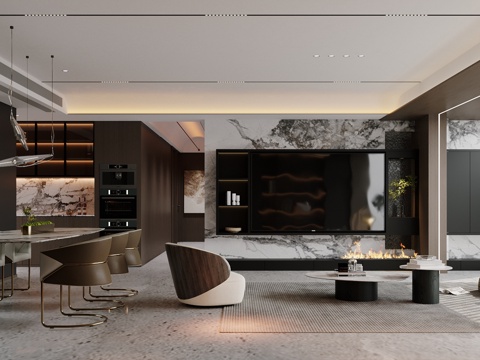 轻奢意式家居客餐厅 电视背景墙 客厅背景墙 意式客厅背景墙su模型