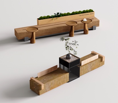 现代休闲长凳 庭院卡座 景观座椅 公共长凳su模型