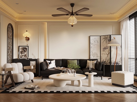 法式复古客厅 沙发茶几组合 边柜 落地灯 屏风su模型