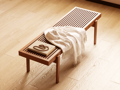 原木中古风换鞋凳su模型