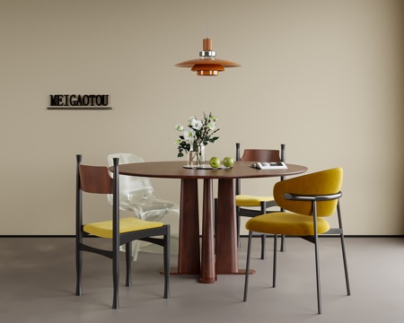 现代餐桌椅 圆形餐桌 餐椅 单椅 床头吊灯su模型