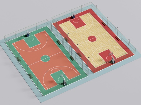 现代户外球场 篮球场 户外篮球场 现代篮球场 其他球场su模型