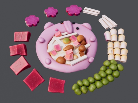 彩色儿童手工馒头组合su模型