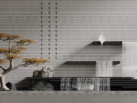  新中式景观 水景3d模型 