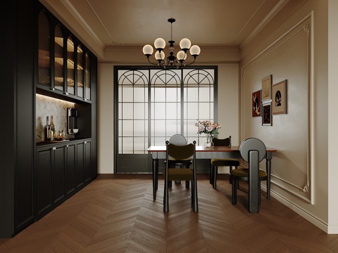 法式餐厅 酒柜 餐桌椅su模型