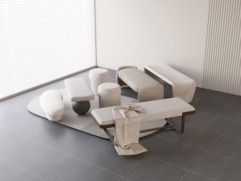  脚踏白色脚踏组合脚踏云朵沙发极简脚踏现代脚踏3d模型 