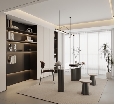 现代书房 书柜 书桌椅su模型