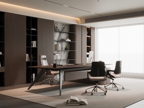 现代总经理办公室 董事长办公室 办公桌椅组合 老板桌su模型