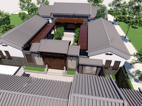 中式四合院  庭院景观 四合院建筑 宋代建筑 苏氏园林su模型
