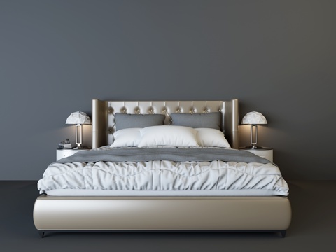  简欧双人床 简欧双人床双人床3d模型 