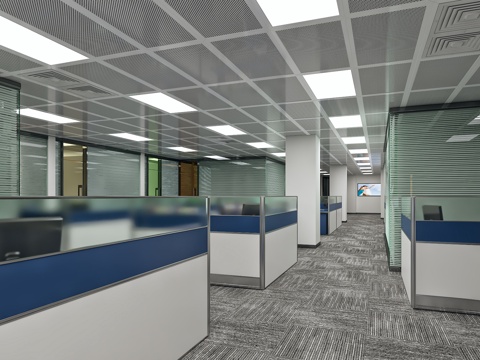  现代简约开放式办公开敞式办公区员工办公区3d模型 