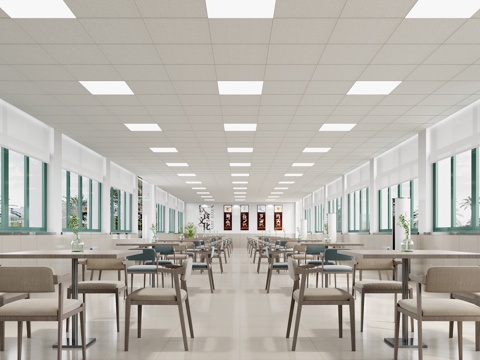  现代员工餐厅 食堂3d模型 