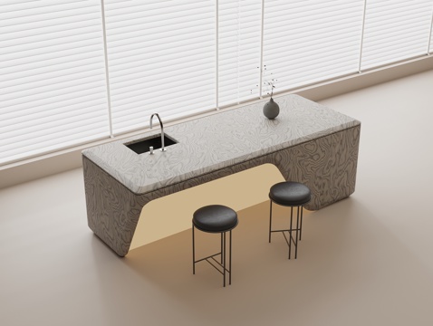 现代吧台 发光吧台 水吧台 吧台吧椅 植物 吧台餐桌 水槽su模型