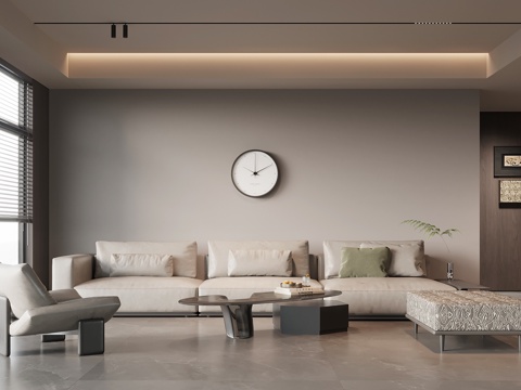 现代意式客厅 三人沙发 休闲椅su模型