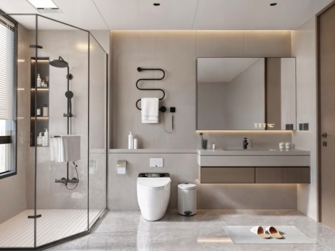 现代卫生间 淋浴间 洗手台su模型