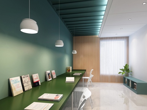  现代图书馆 现代学校 图书馆 书柜 书桌椅 吊灯3d模型 