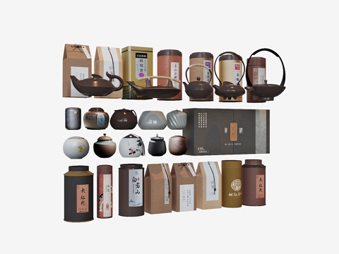 新中式茶壶茶具su模型