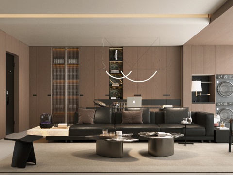 现代意式客厅 轻奢意式客厅 高级灰客厅 海派风客厅 沙发茶几su模型