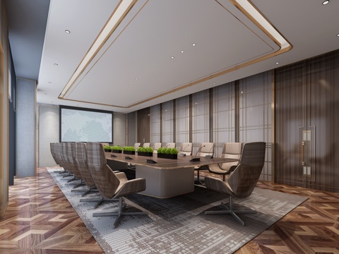  现代公司会议室 会议桌椅3d模型 