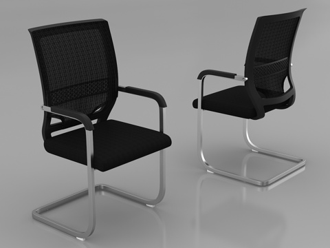  现代办公室 网布会议椅 不锈钢弓形脚架办公椅 培训椅灰底图3d模型 