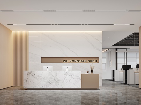  现代办公前台3d模型 