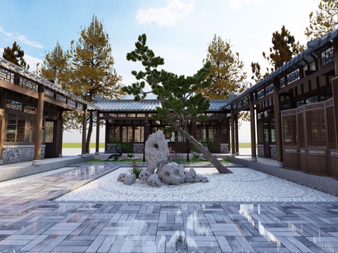 中式四合院  庭院景观 四合院建筑 宋代建筑 苏氏园林su模型