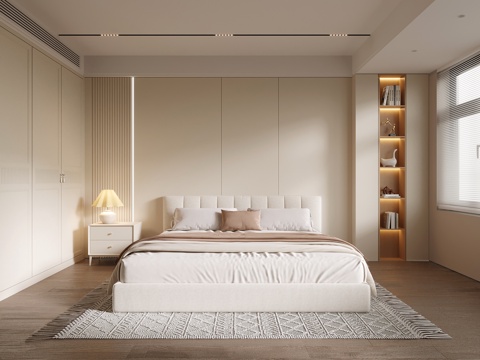 现代卧室 双人床 床头柜 衣柜su模型