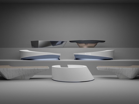  现代公司办公前台 异形前台3d模型 