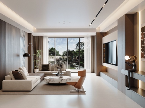 现代家居客厅 意式轻奢客厅 大户型客厅 高级灰客厅su模型