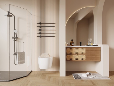 中古卫生间 浴室柜 淋浴间 马桶su模型