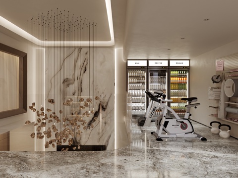  现代轻奢挑空别墅休闲区3d模型 