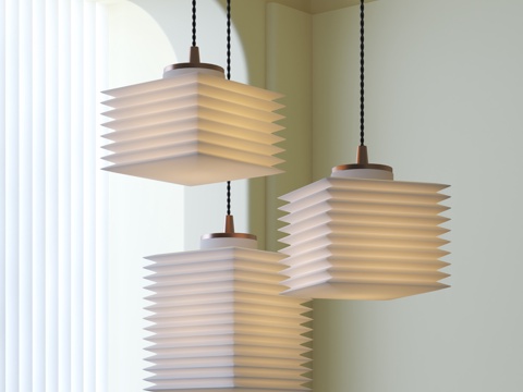日式纸皮吊灯su模型