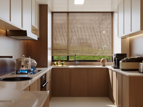 新中式开放式厨房 宋式美学厨房 厨房用品组合 中古风厨房su模型