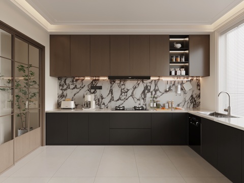 现代意式厨房 橱柜 厨具su模型