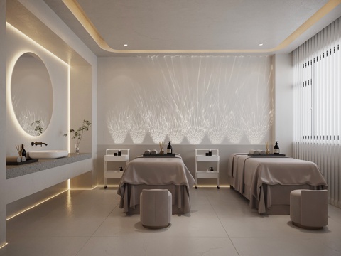 现代美容院 按摩床su模型