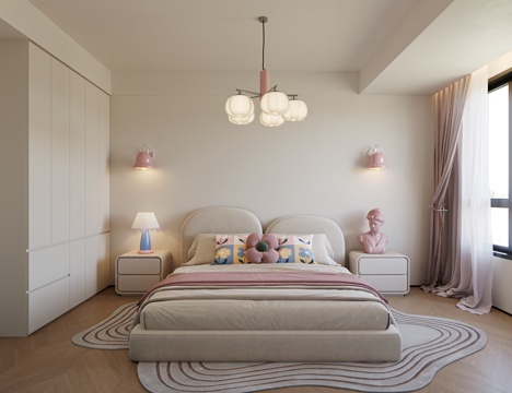  简约奶油风儿童房3d模型 