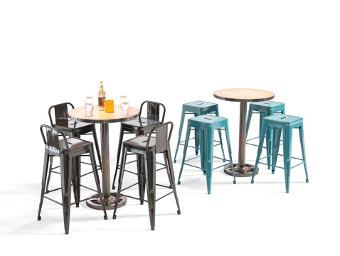 工业LOFT 吧台椅组合 吧台吧椅 酒吧吧台 工业风吧椅 圆su模型