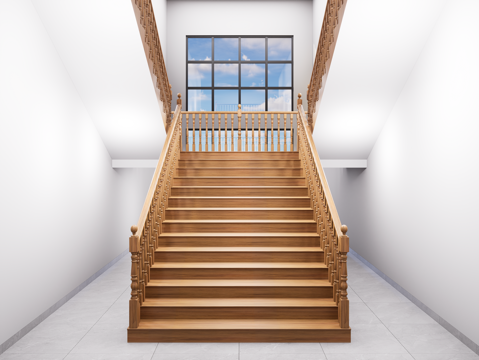 欧式木质扶手楼梯 欧式木扶手楼梯 实木楼梯扶手 转角楼梯扶手su模型