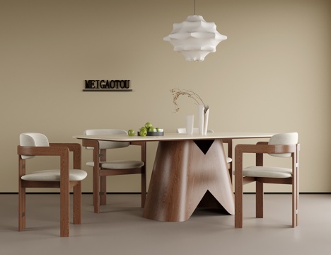 现代餐桌椅 圆形餐桌 餐椅 单椅 餐厅吊灯su模型