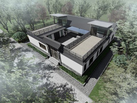  中式四合院  庭院景观 四合院建筑 宋代建筑 苏氏园林su模型 