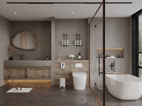 侘寂风卫生间 浴室柜 浴缸 卫浴用品su模型