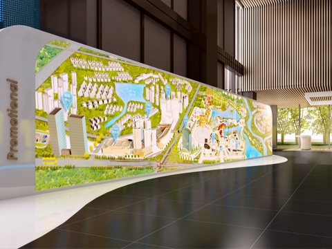  现代售楼部 导视牌 木格栅3d模型 