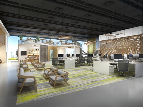  现代办公区 办公桌 办公室3d模型 