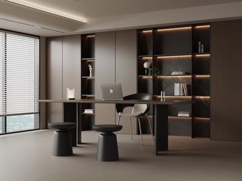 意式书房 书柜 书桌椅su模型